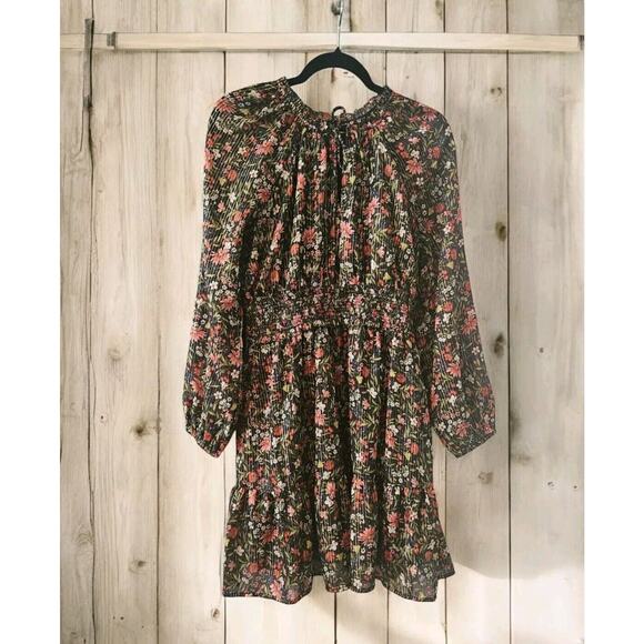 Old Navy Dresses & Skirts - Old Navy Womens M Dark Floral Gold Metallic Midi Dress Smocked Waist Fairy Goth